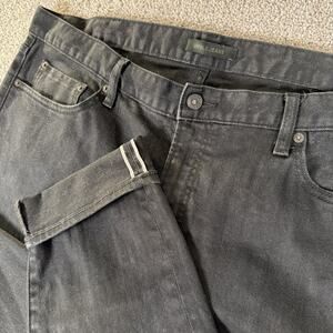 Uniqlo Jeans Men 40x32 Black Raw Denim Slim Straight Kaihara Red Line Selvedge